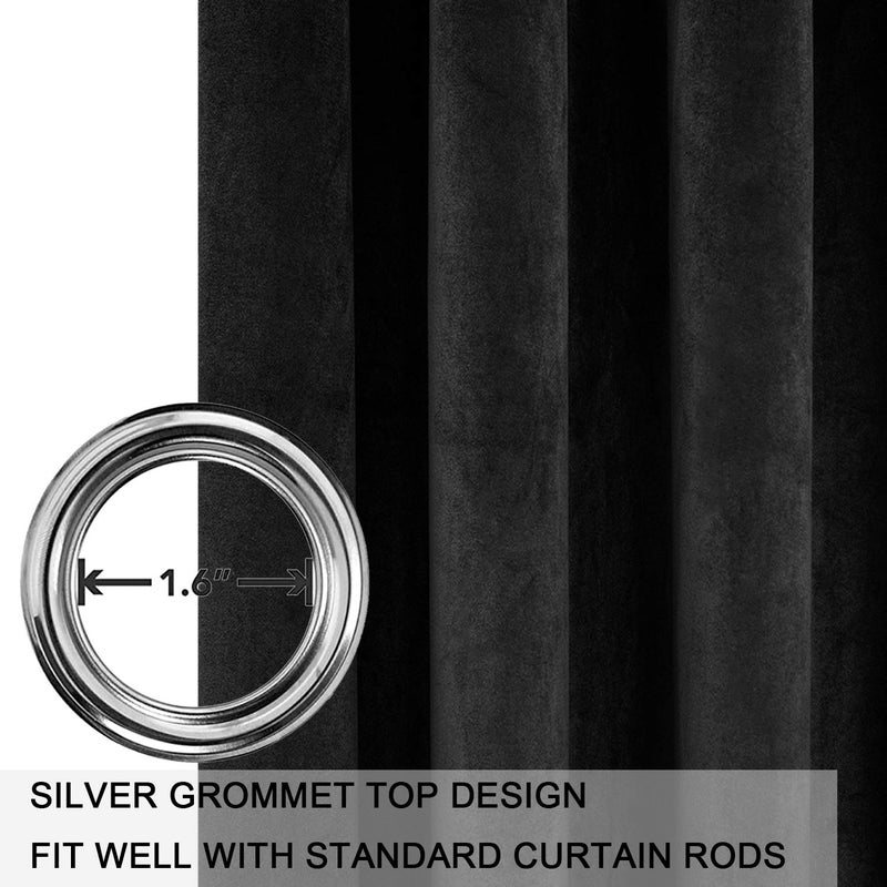 SMILETIME Black 108 in Long Velvet Curtains with Grommet, Thermal Insulated Super Soft Privacy Noise Reducing Light Filtering Velvet Curtains for Living Room, 2 Panels, Each 52 x 108 inches Long - Image 4